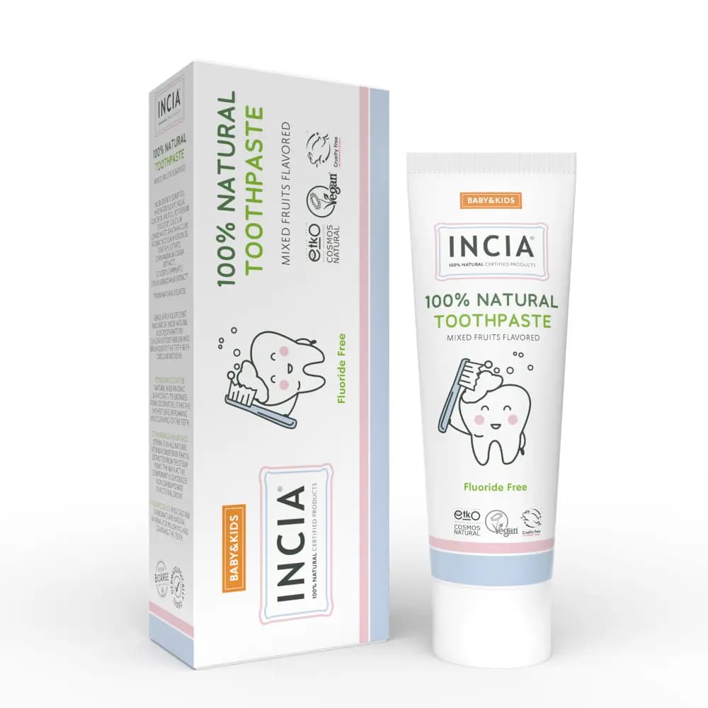 INCIA %100 Doğal Bebek ve Çocuklar İçin Karışık Meyve Aromalı Florürsüz Diş Macunu 50 ml