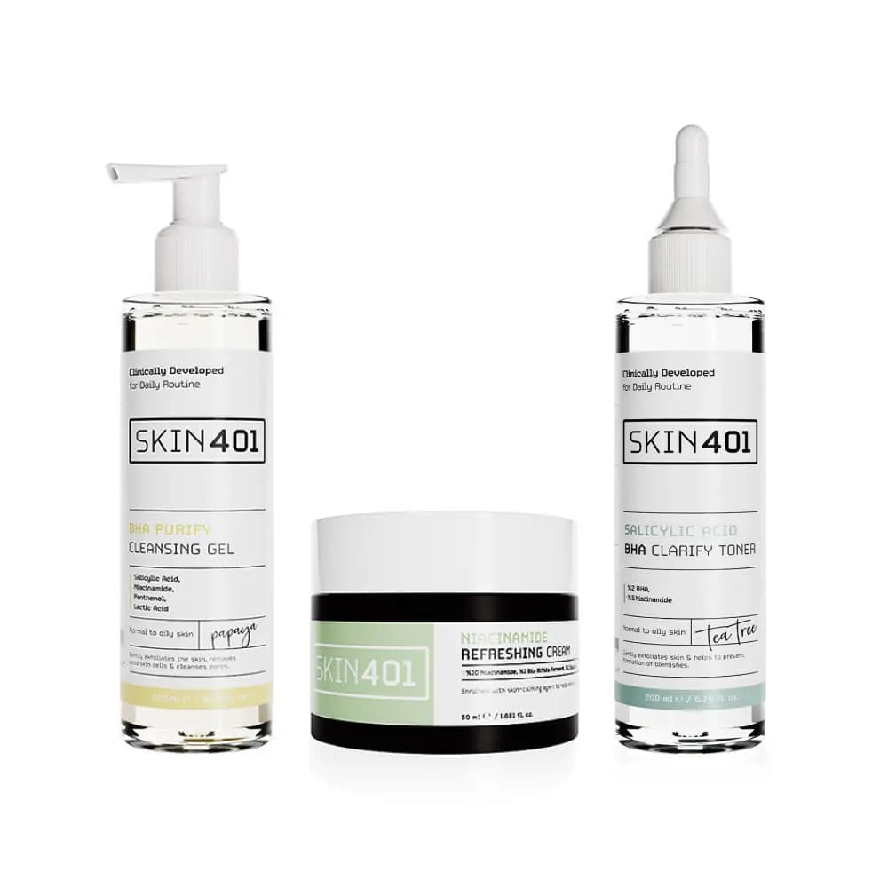 Skin401 Sivilce Önlemeye ve Gözenek Azaltmaya Yardımcı Bakim Rutini 3'lü Set