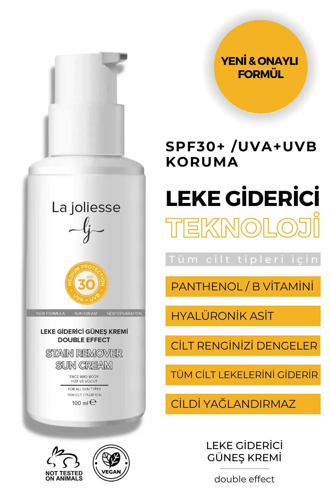 La Joliesse Yüz ve Vücut Güneş Kremi Hyalüronik Asit SPF 30+ 100 ml