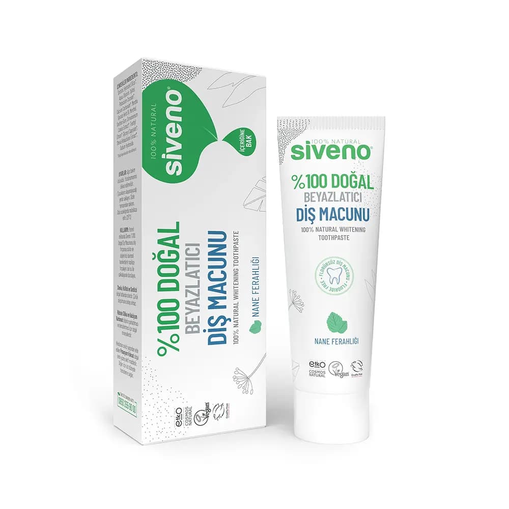Siveno %100 Doğal Yetişkinler İçin Beyazlatıcı Nane Ferahlığı Florürsüz Diş Macunu 65 g