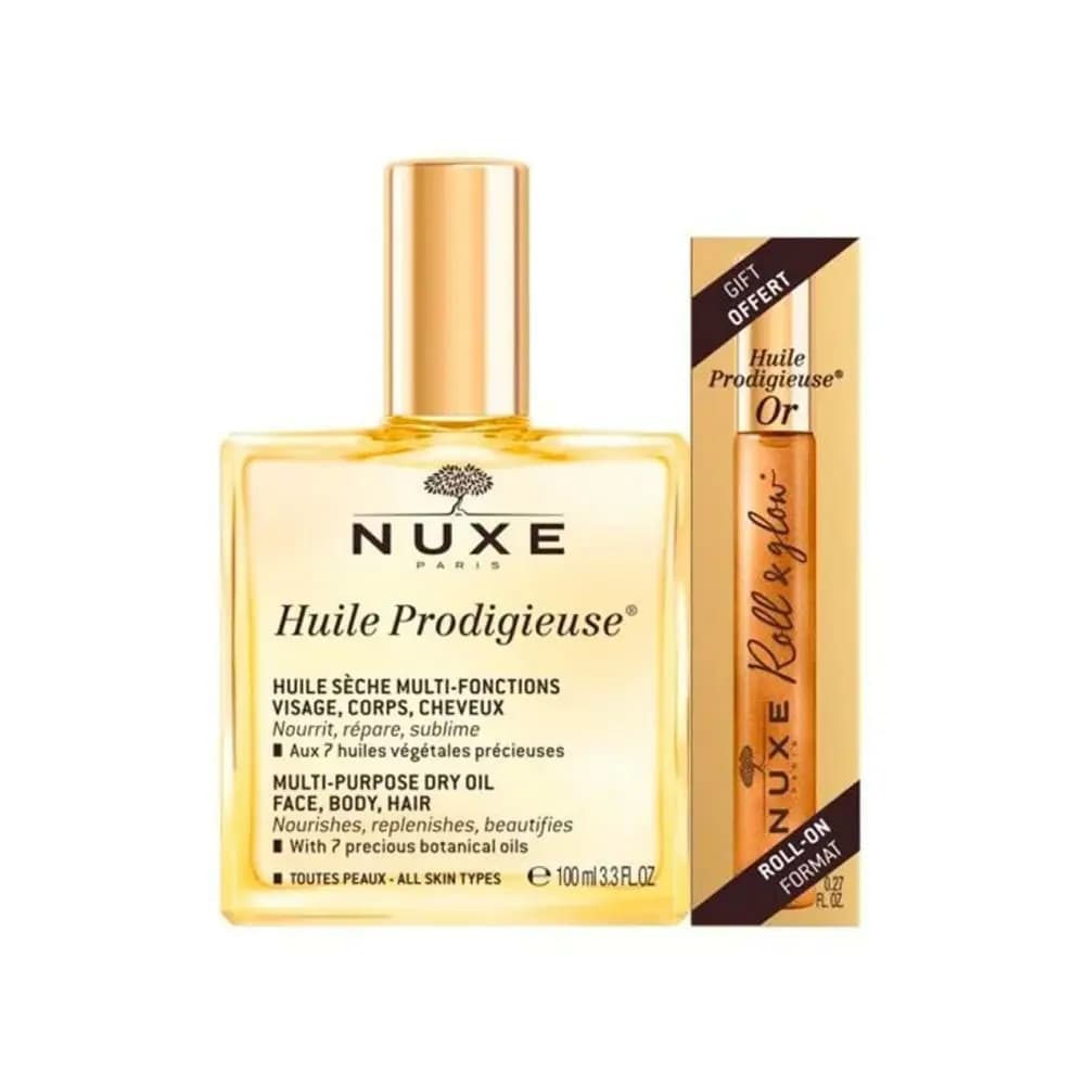Nuxe Huile Prodigieuse Çok Amaçlı Kuru Yağ 100 ml + Nuxe Huile Prodigieuse Or Roll-On 8 ml